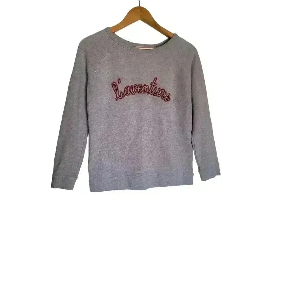 Maison Labiche L'aventure Grey Beaded Crew Neck Sweatshirt Size Medium